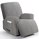 Jcones 3 Pieces Stretch Recliner Chair Covers - Plush Fabric Slipcovers & Durable Furniture Protectors for Kids and Pets (1 Seater, Light Gray)