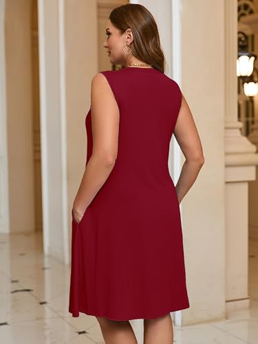 Image of AusLook Plus Size Midi Dress for Women Sleeveless Casual Summer Tank Dress with Pockets A-Line Loose Swing Dress 1-5X