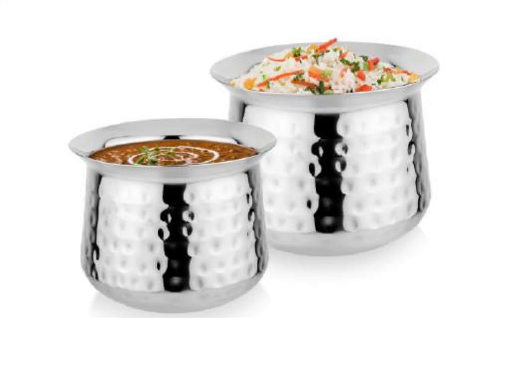 GAFFEL 1Pc Stainless Steel Handi 11cm / Small Lota/Madrasi Handi Small/Chetty/Pot for Storing Water,Milk,Tea,Ghee,Yoghurt(Hammer-Mirror Finish, 500ml) 4