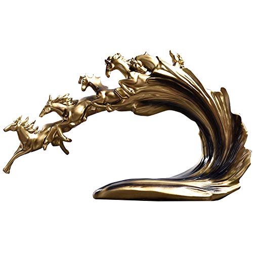 Figurine en résine à six chevaux de course Feng Shui pour salon et maison