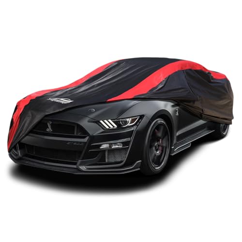 Image of Car Cover Custom Fit for Ford Mustang 1994-2026 | Patented Design, Red Strip Design, Cotton Liner for Paint Protection, Sun Rain Snow UV Proof, Door Zipper, Windproof Buckle