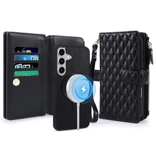 Étui portefeuille Samsung S25 FE cuir matelassé noir