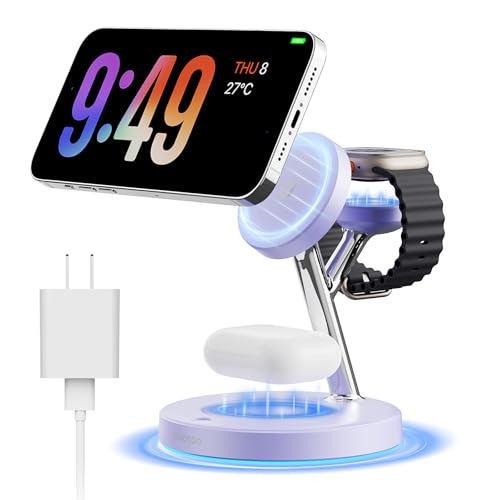 2025 3 in 1 Charging Station Compatible with Mag-Safe Charger Wireless Charger S - Photo 29 sur 37