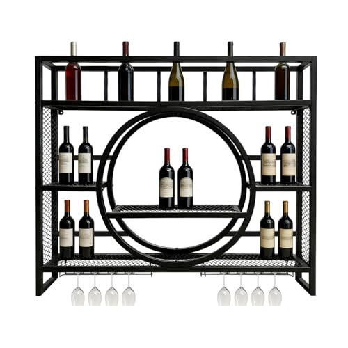 Hocomay Regal Metall Weinregal Hängend Flaschenregal, 100CM Weinflaschenhalter Aus Wandmontage Mit 3 Ebenen Modernes Wand Bar Regale Wand Wandmontierte Weinregale Für Restaurant Indoor Schwarz