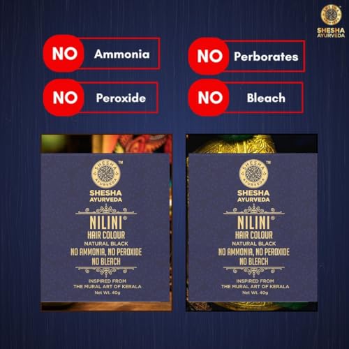 Image of SHESHA AYURVEDA Combo Of Ayurveda Nilini Hair Colour - 100% Ayurvedic, No Ammonia, No Bleach,No Peroxides, Natural Black Colour - 40G Pack Of 2 (Black)