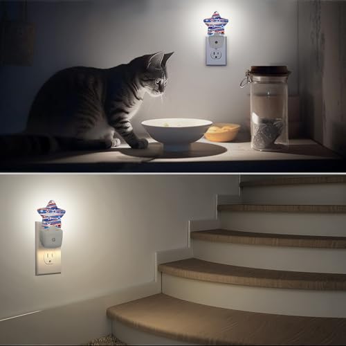 Image of America Flag Nights Lights Plug into Wall with Dusk to Dawn Sensor,Lamp for Bedroom Bathroom Hallway Nightlight for Women Girls