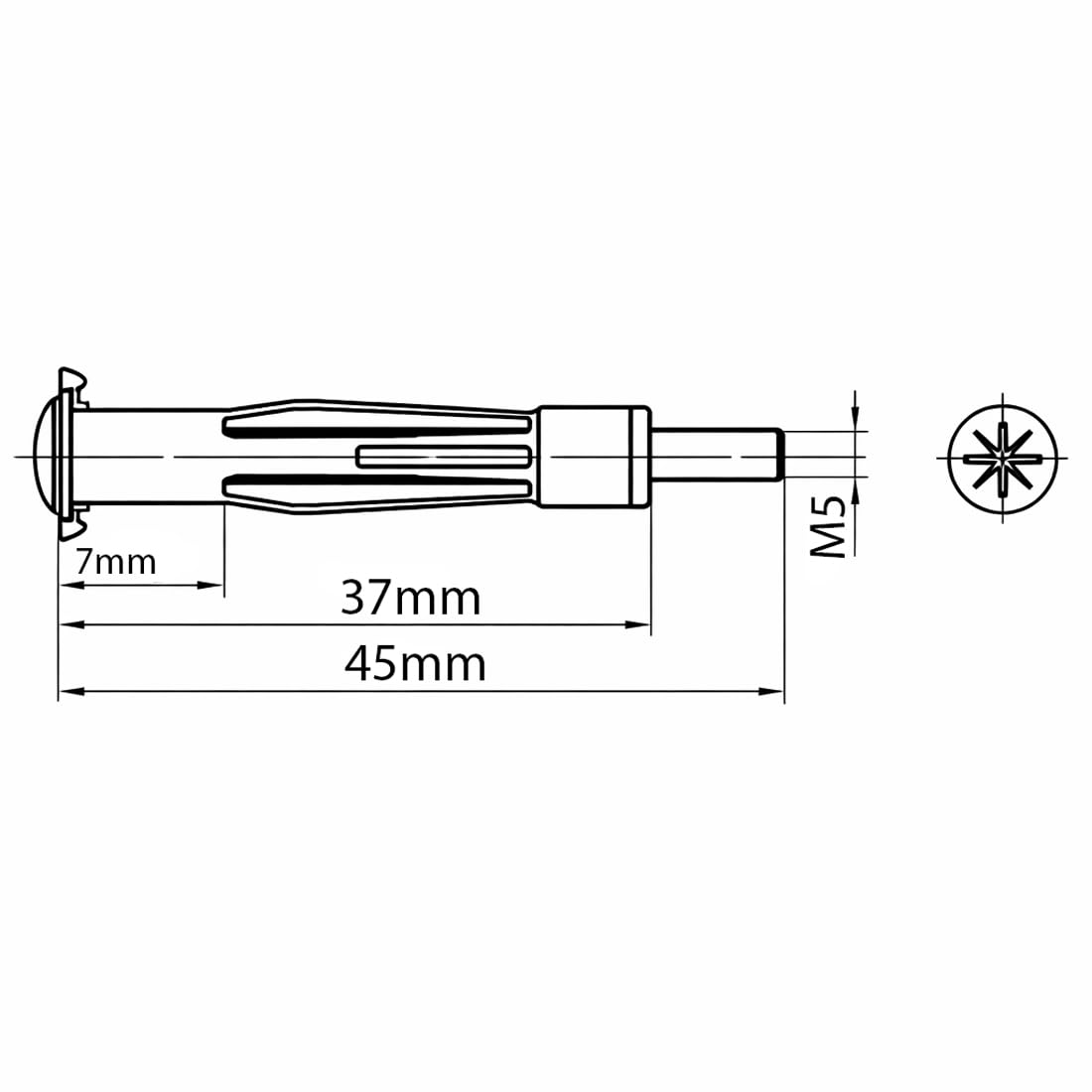 M5 x 37 mm tasselli per cartongesso cavità fissaggio a parete vuota (confezione da 10)