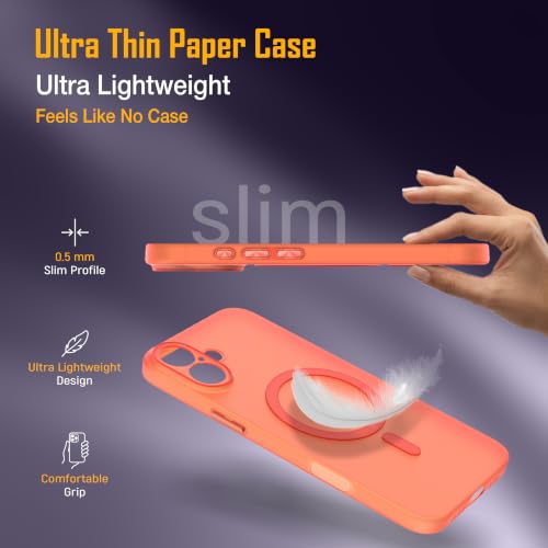 Image of ZAP CASE Paper Thin Case for iPhone 16 Plus | Ultra-Slim 0.5 mm Back Cover | Metal Buttons | Lightweight | Matte Finish | Anti-Fingerprint | Scratch Resistant | Camera Protection | Magsafe | Orange