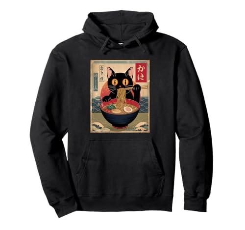 Kawaii Cat Mangeant des nouilles Japonaises Anime Chat Ramen Sweat à Capuche