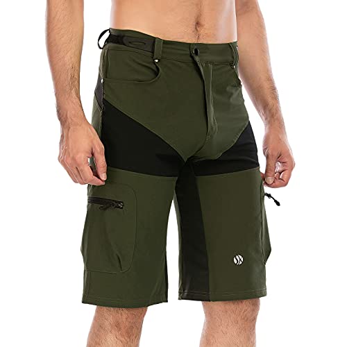 SKYSPER Mountain Bike Shorts MTB Shorts Loose Fit Cycling Shorts with Zipper Pockets Baggy Lightweight Biking Shorts Green