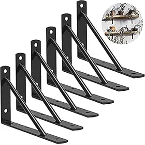 Solander Shelf Brackets 12 Inch Heavy Duty Metal Shelf Holders, Industrial Rustic Farmhouse Iron Floating Shelf Bracket for Open Shelving, Right Angle L Brackets for Wall Mounted Shelves (6 Pack)MM2