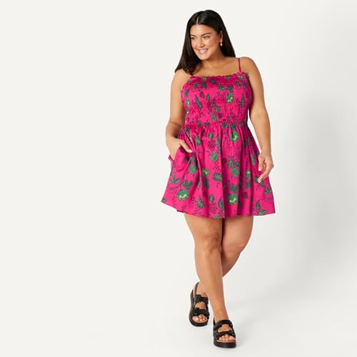 Image of Amazon Essentials Women's Regular-Fit Cotton Sateen Smocked Bodice Dress