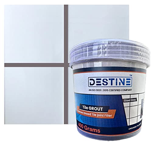 Image of DESTINE READY-TO-MIX inchTILE GROUT inch (16 COLOURS) (ALL PACKS: 100 Gm,250 Gm,400 Gm,800 Gm,1 Kg), Waterproof, Cement Based Tile Joint Filler, Crack Filler, Tiles Gap Filler (400 Gm, Steel Grey)