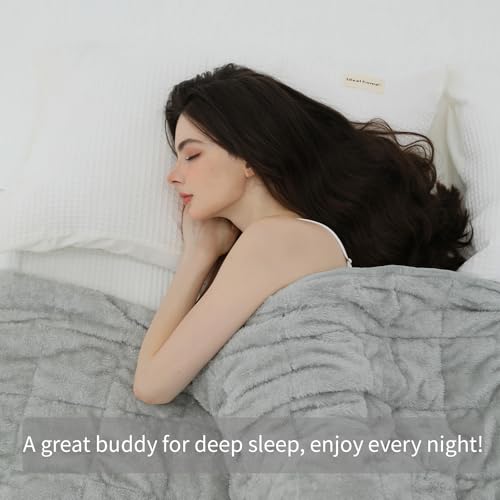 CODUM Weighted Blanket, Plush Fleece Blanket Ultra Soft - Fluffy Cozy Throw for Bed Couch Sofa, Warm Fuzzy Blanket for Adults (Light Grey, 60"x80" 15 lbs) — view 2