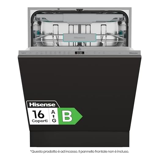 Hisense HV16B, Lavastoviglie integrata, Classe B, 16 Coperti, 40db, 8 programmi, controllo touch, fast cleaning, Apertura automatica della porta, Indicatore del tempo rimanente, 9,5L