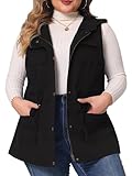 Agnes Orinda Plus Size Anorak Utility Vest for Women Drawstring Lightweight Sleeveless Cargo Hooded Jackets 2X Black