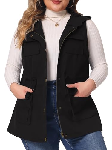 Agnes Orinda Plus Size Anorak Utility Vest for Women Drawstring Lightweight Sleeveless Cargo Hooded Jackets