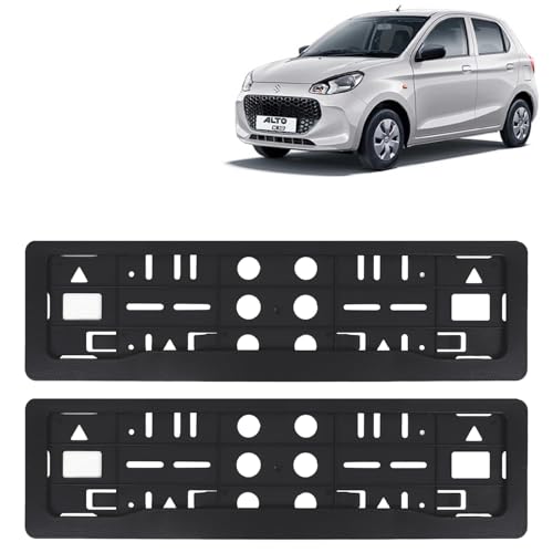 Image of KINGSWAY Alto K10 Car Number Plate Frames for All 2022 to 2023 Models of Maruti Suzuki Car Registration Plate Holders, Black Licence Plate Covers (Front and Rear), Universal Size 51.5 x 14.5 cm