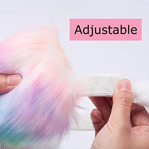 Gifts Treat Girls Unicorn Earmuffs Kids Plush Winter Outdoor Rainbow Adjustable Ear Warmers(White, M) #TOP5