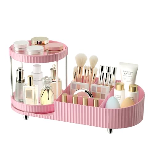 Image of Makeup Organizers for Vanity, 2 Rotating Perfume Trays and 5 Compartments