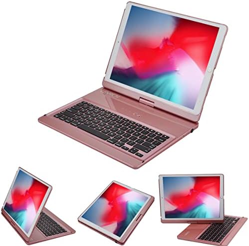 LENRICH iPad pro 12.9 Keyboard case 2017 2nd 2015 1st Generation,360 Rotatable Wireless Keyboard Smart Folio 180 Swivel Stand Hard Shell Cover Auto Sleep/Wake up Rose Gold
