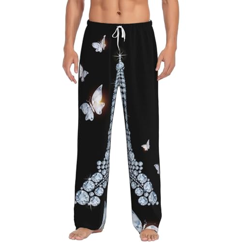 Pantalon de pyjama pour homme imprimé Tour Eiffel polaire à poches