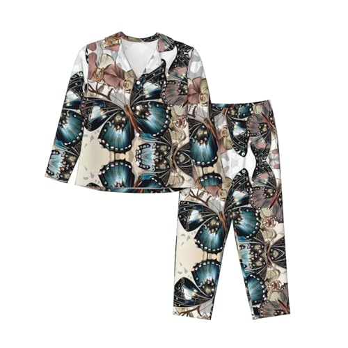 Pyjama imprimé papillon manches longues pour cocooning et soirées détente
