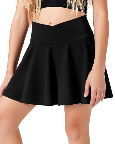 KAKU NANU Black Skort for Girls School Tennis Skirt Ruffle High Waisted Skirt with Shorts Girls Clothes 13 14 Years