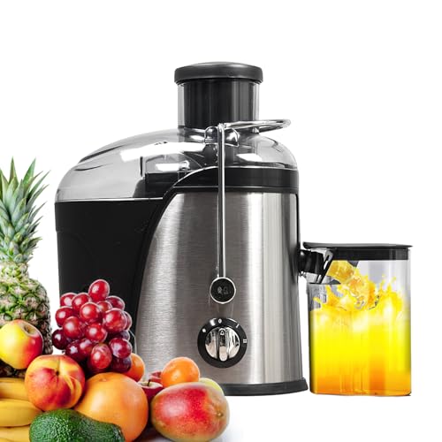 1,5 L Centrifugadora extractor de zumo, 400 W, acero inoxidable, centrífuga de frutas y verduras a 2 velocidades, limpieza fácil, boquilla antigoteo, cantidad de jugo 400 ml (plata)
