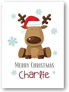 Second Ave Personalised Kids Children's Reindeer Christmas Xmas Holiday Festive Greetings Card