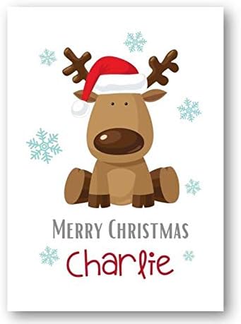 Second Ave Personalised Kids Children's Reindeer Christmas Xmas Holiday Festive Greetings Card