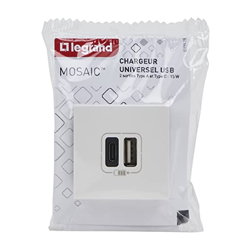 Prise double avec USB C et A LEGRAND Mosaic Carré A encastrer - vue 8