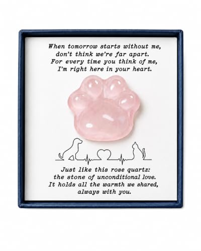Pet Loss Sympathy Gift with Message Card, Rose Quartz Paw Pocket Hug