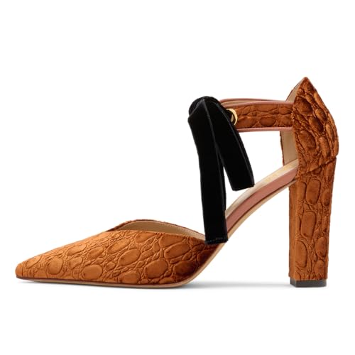 miss left Women Elegant Pointed Toe V-Cut Pumps Lace up Ankle Strap Chunky High Heels Prom Cocktail Party Shoes Size 4-16 US2