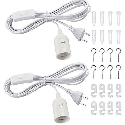 Support de lampe suspendue E27 avec fil de 4M, câble blanc avec interrupteur pour plafonnier