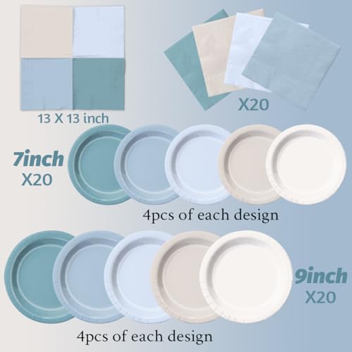 Image of CMUSKO Blue Birthday Decorations - 60pcs Dusty Blue Gradient Plates & Napkins Kit for Dusty Theme Baby Shower,Wedding, Bridal Shower