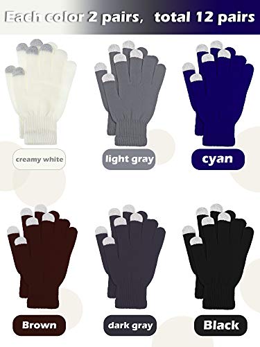 Image of Pangda 12 Pairs Winter Touch Screen Gloves for Men Women Stretch Knitted Texting Gloves Warm Windproof Solid Color Mittens