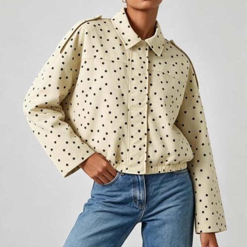 Women Cropped Casual Jacket Polka Dot Zip Up Lightweight Fall Outerwear - image 7