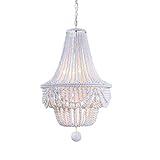 Lovedima Retro Classic Wood Beaded Basket 8-Light Chandelier in Gray&Blue/White (White)