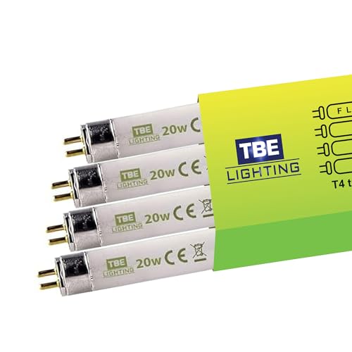 TBE LIGHTING T4 20w Fluorescent Tube Lamps 578mm - 4 Pack of CFL Bulbs - G5 2-Pin Base Fittings - T4 High Efficiency Lamps, Soft White 3500K.