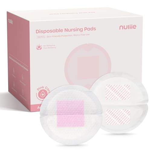 Nuliie Skin-Friendly Pink Core Nursing Pads 100 Count, Disposable Breast Pads for Breastfeeding, Gentle & Comfortable, Leakproof, Individually Wrapped