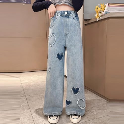 Teen Girls Baggy Jeans High Waisted Loose Jeans Straight Leg Elastic Waist Denim Pants Star Patchwork Denim Trousers3