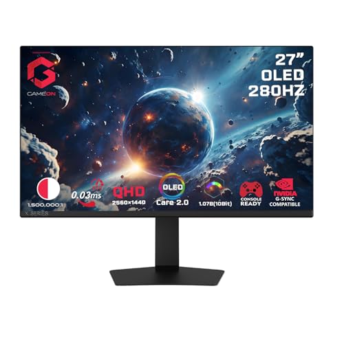 GAMEON GO27QDOLD280 27 QD-OLED Gaming Monitor QHD 25601440 280Hz 0.03ms (GTG) HDMI 2.1 HDR True Black 400 FreeSync Premium Pro G-Sync Compatible