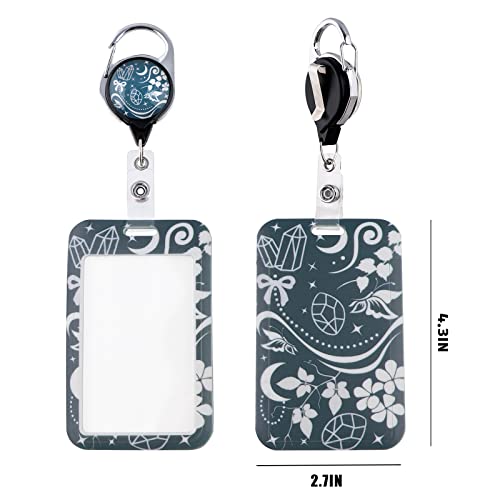 Bkbkaak Id Badge Holder With Retractable Clip Badge Reels Flower Plant Printed Id Holder With Badge Reel Girls Boys Name Tag Badge Holder Clip Heavy Duty Protector Cover Case For Work Office #TOP3