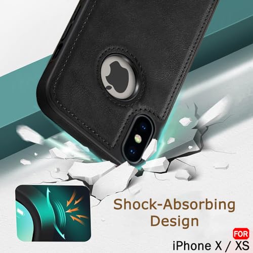 Image of TheGiftKart Genuine Leather Finish Back Cover Case for iPhone X /XS | Shockproof Design | Raised Edges for Camera & Screen Protection | Stunning Minimalist Design Back Case Cover (Black Sides, Black)