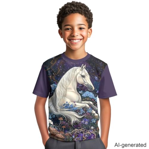 Image of Novelty 3D Graphic T Shirts for Kids Crew Neck Funny Animal Print Short Sleeve Girls Tshirts 3-16 Years