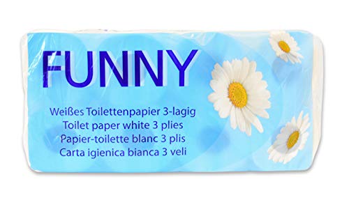 Funny Papel higiénico AG-014, 3 capas, 250 hojas, 9,5 cm x 11 cm, blanco, paquete individual de 8 rollos