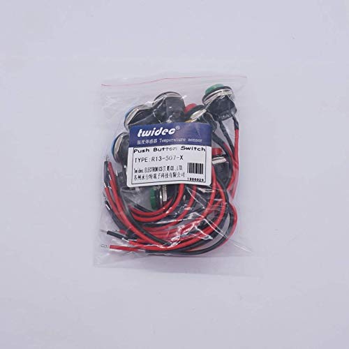 Twidec/10Pcs Momentary Push Button Switch SPST AC250V/3A AC125V/6A Mini Off(ON) ON 5 Colour with Pre-soldered Wires R13-507-5C-X