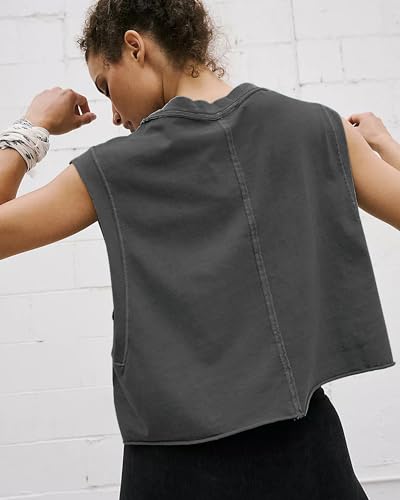 Image of HUGOOME Women Workout Tank Tops Oversized Crop Sleeveless Tee Loose Fit Boxy Basic Yoga Active Summer T Shirts Gym 2026