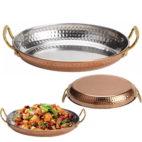CTDWNT Paellera española, sartén de acero inoxidable con asas dobles, olla antiadherente sin revestimiento, utensilios de cocina antiadherentes para platos españoles en casa y restaurante (14 cm)